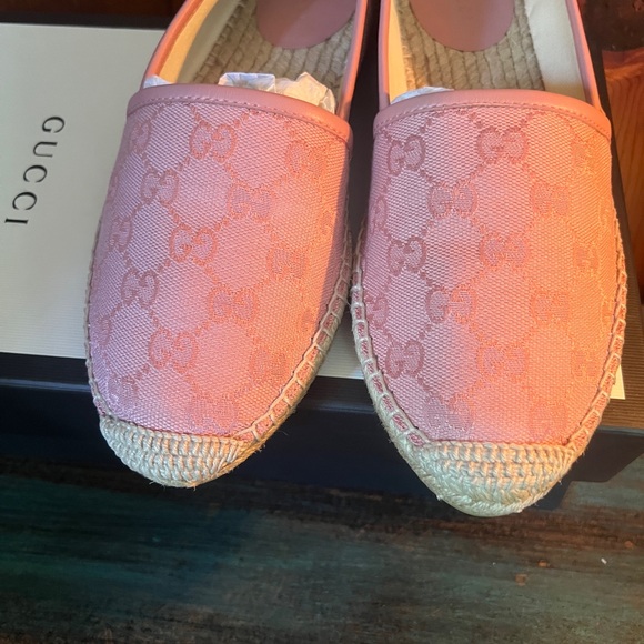 Gucci Shoes - Authentic Gucci Pink Espadrille Shoes with Monogram Design NEW